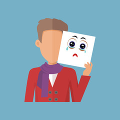 Boy with Sheet of Paper Expressing Sadness.