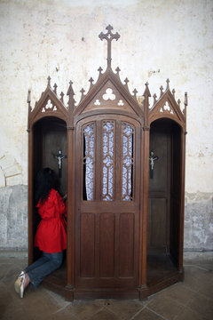 Confession booth, La Ferte-Loupiere, Yonne, Burgundy, France