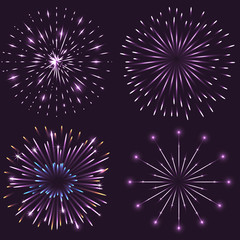 Set of festive sparkling fireworks