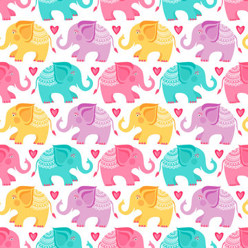 Template seamless pattern with elephant. Freehand drawing