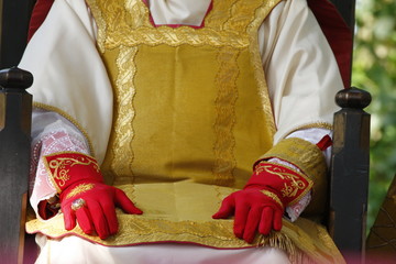Mgr Bernard Fellay, head of Saint Pie X Fraternity, celebrating Mass during a traditional Catholic pilgrimage, Villepreux, Yvelines, France
