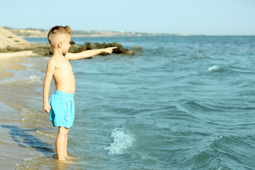 Cute boy having fun on beach