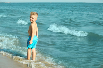 Fototapeta premium Cute boy having fun on beach