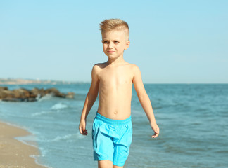 Fototapeta na wymiar Cute boy having fun on beach