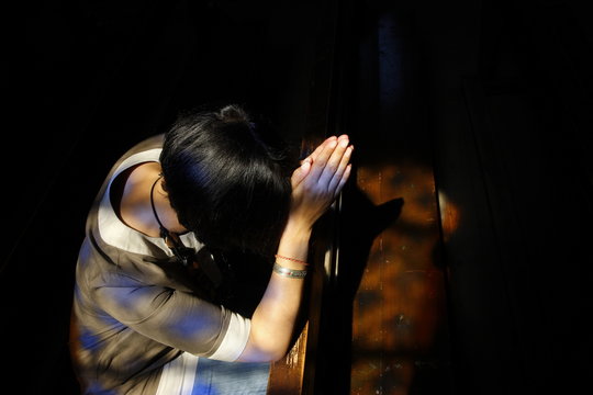 Prayer in church, Servoz, Haute Savoie, France