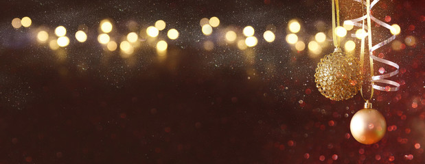 Image of christmas festive tree gold ball decoration