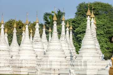 Sandamuni Pagoda stupas tops in Mandalay city, Myanmar