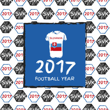 Football hand drawn pattern. With Slovakia country flag and t-shirt. 2017 Football Year.