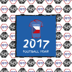 Football hand drawn pattern. With Czechia country flag and t-shirt. 2017 Football Year.