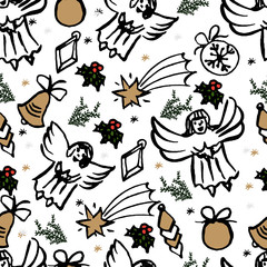 Fototapeta na wymiar Vector Christmas seamless pattern. hand drawn background.