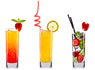 alcohol cocktail set on a white with fresh summer fruits