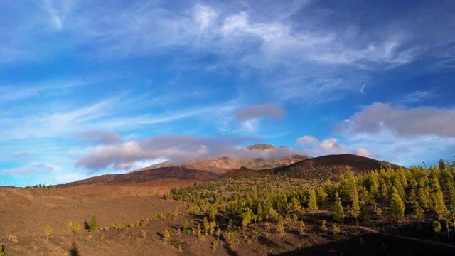 Time lapse video of famous Teide Mountain, Tenerife, Canary Islands. Beautiful sunset over high mountain. Pico de Teide is the highest mountain in Canary Islands - 3,718-metre (12,198 ft).