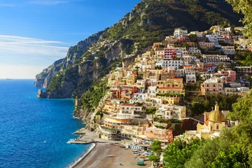 Tableaux sur verre Plage de Positano, côte amalfitaine, Italie positano coast view