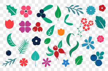 Vector set of flat flower silhouette pattern.