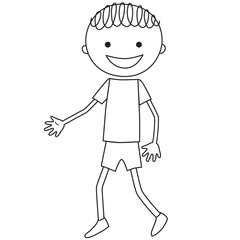 Walking boy in black and white color