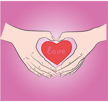 hands folded in the shape of a heart. love romance. St. Valentine's Day. vector illustration.