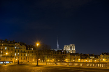 Fototapeta na wymiar Bridge by the Seine river with view on Notre dame de Paris France