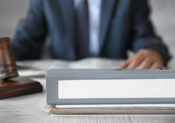 Folder on judge table, closeup