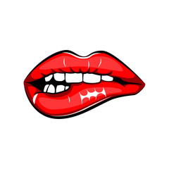 Obraz premium Sexy Female Lips. Sign for print, in comics, Fashion, pop art, retro style 80-s 90s. Vector Illustration Isolated