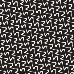 Wavy Ripple Stripes. Vector Seamless Black and White Pattern.