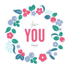 Vector flat flowers and berries background, creative color pattern.