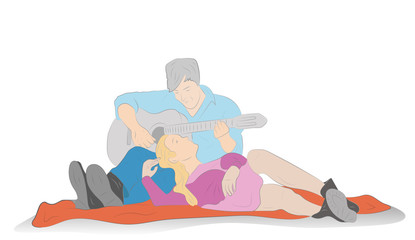 guy playing the guitar girl. the concept of a romantic relationship. St. Valentine's Day. vector illustration.