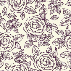 Seamless pattern with roses. Freehand drawing