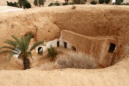 Troglodyte pit home, Berber underground dwellings, Matmata, Tunisia