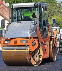 Steamroller at the road construction