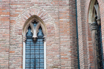 Fototapeta na wymiar Architecture in Vicenza: gothic elements and features of the cathedral Santa Maria Annunziata