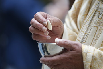 Holy Communion, Catholic Mass, Haute-Savoie, France 