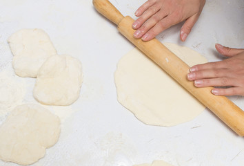 rolling dough with a rolling pin