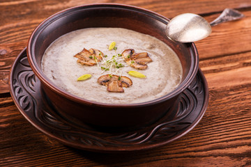 Hearty mushroom soup, cream soup with champignons
