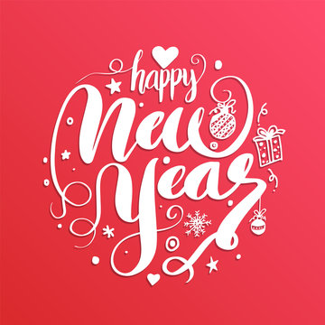 Happy New Year, lettering Greeting Card design text. Vector illu