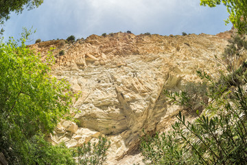 Fototapeta na wymiar Fisheye view on Avakas Gorge with steep rocks and huge boulders. Akamas peninsula, Cyprus.