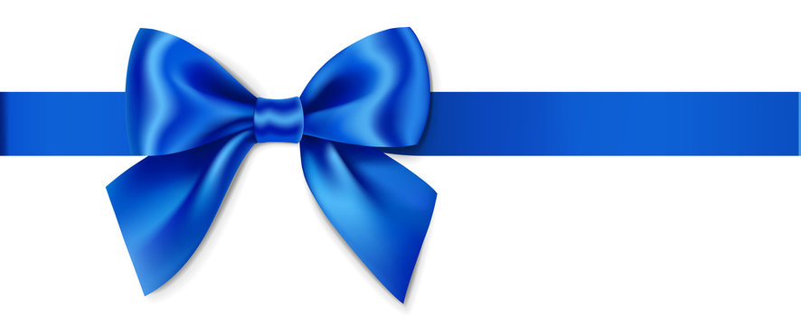 Decorative blue bow with horizontal ribbon. Vector bow for page decor