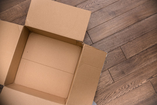 Empty wooden box on the table