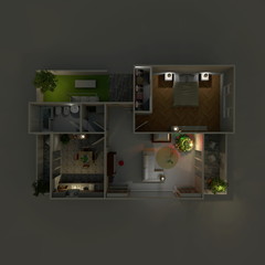 3d interior rendering of illuminated home apartment
