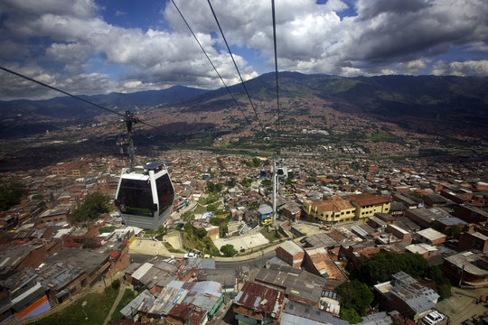 View over the Barrios Pobre of Medellin, where Pablo Escobar had many supporters, Colombia