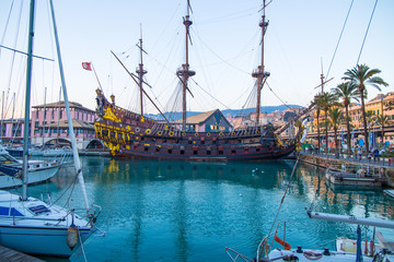 GENOA, ITALY - DECEMBER  6, 2016: Il Galeone Neptune pirate ship in Genoa, Italy.