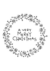 Greeting card with lettering, wishes, holiday Christmas or New Year. Christmas, lettering written in rojestvensky wreath