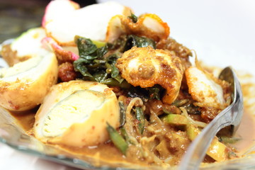 Indonesian salad gado-gado with peanut sauce close-up on a plate. Horizontal