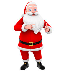Cheerful Santa Claus isolated on white background indicates a th