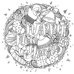 Merry christmas set of xmas monochrome pattern. Ideal for holiday greeting cards, print, coloring book page