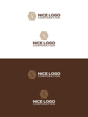 parquet logo, brown and gold color, abstract hexagon logotype