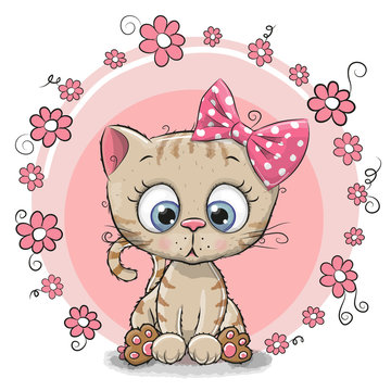 Greeting card Kitten with flowers