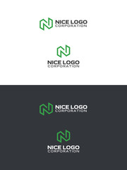 logo with a green letter n, thin stroke