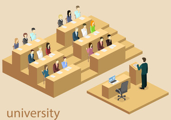 Isometric flat 3D concept vector interior university auditorium.