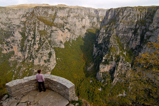 Woman looking at the Vikos Gorge, Epiros, Greece