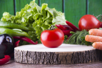Fresh tomatoes salad wood vegetable - Stock image